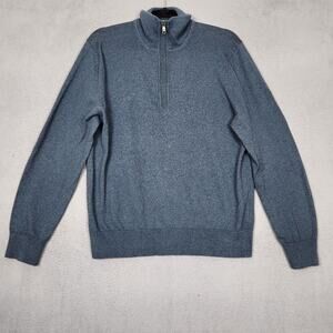Banana Republic Sweater Mens Medium Blue Cotton Cashmere Quarter Zip Mock Neck